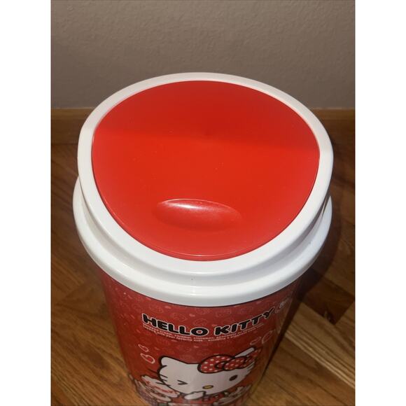 Rare 2014 Sanrio Hello Kitty Red Cafe Time Trash Recycle Bin With Lid NEW! 13” - Picture 5 of 10